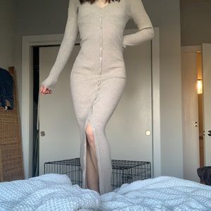 Aritzia babaton wool blend maxi sweater dress in taupe